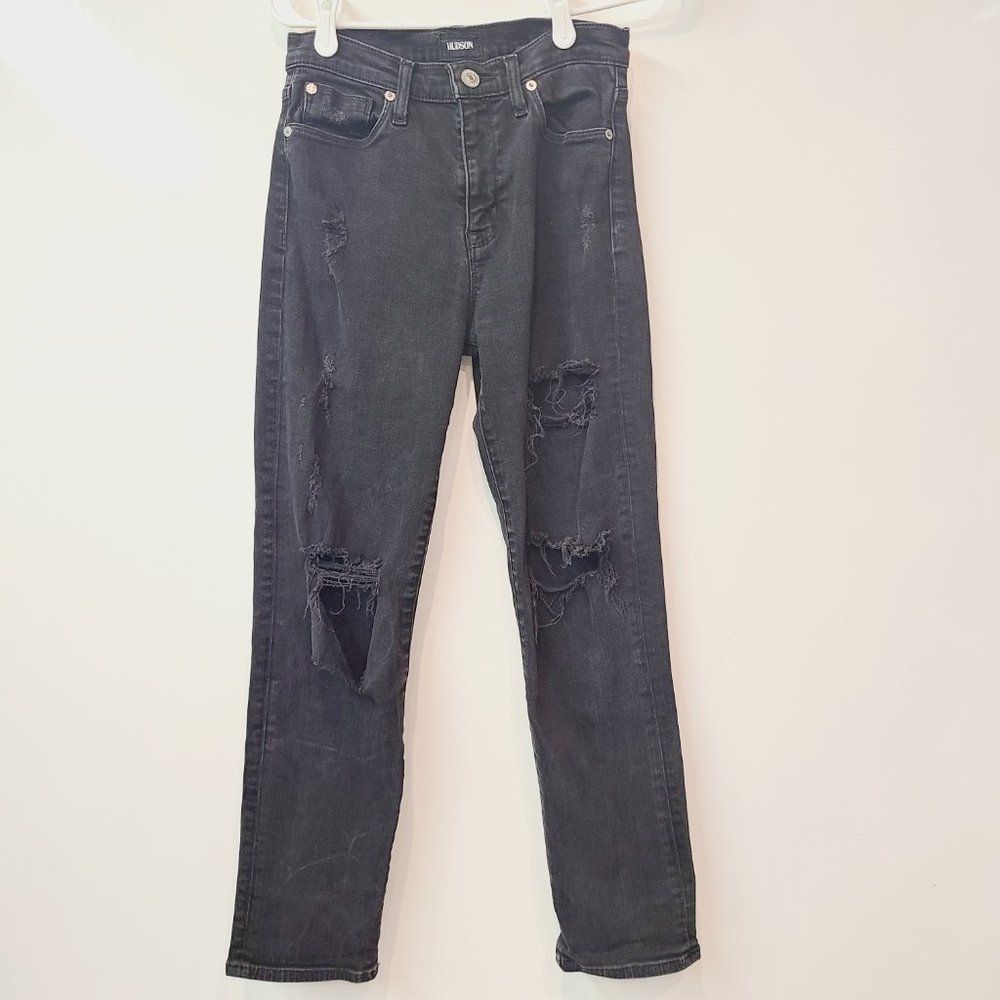 Hudson Jeans Zoeyy High Rise Ankle Straight Black Distressed Denim Womens 26
